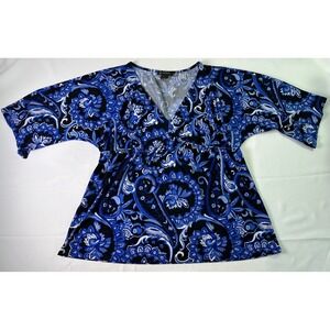 International Concepts INC‎ Blue Paisley Print V-Neck Empire Waist Top Large